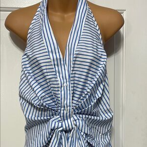 VENUS Blue and White Tie Front Halter Tank Top New without Tags